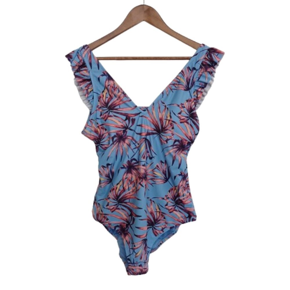 JESSICA SIMPSON Blue Ruffle One Piece Women Swimsuit Swimwear